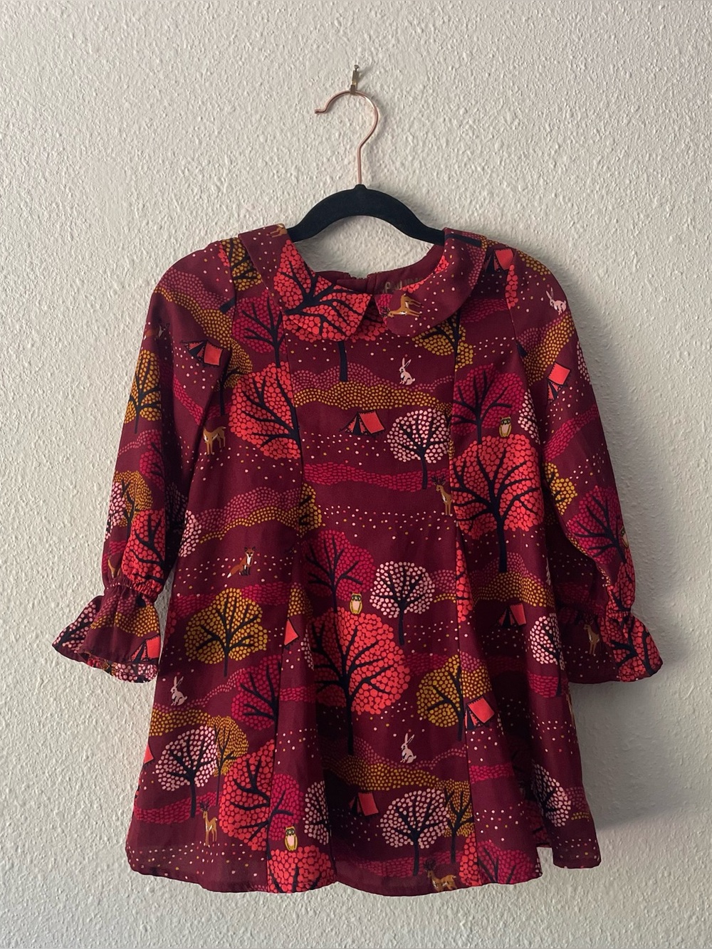 OshKosh Genuine Kids Girls 4T Woodland Dress Trees Animals Fall Peter Pan Collar